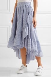 Wrap-effect ruffled striped poplin midi skirt at Net a Porter