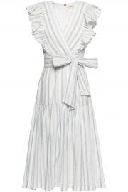 Wrap-effect striped stretch-cotton midi dress at The Outnet