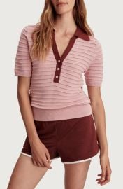 Wren Stripe Cotton Blend Pointelle Polo Sweater at Nordstrom
