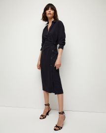 Wright Navy Button-Down Midi Wrap Dress at Veronica Beard