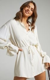  Wynter Waist Tie Shirt Dress in Off White at Showpo