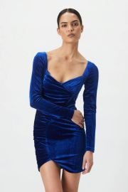 XENA RUCHED VELVET DRESS at Bardot