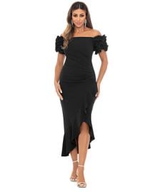 XSCAPE Petite Off-the-Shoulder Ruffle-Sleeve Midi Dress - Macys at Macys