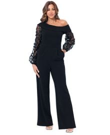 XSCAPE Womens 3D Floral-Sleeve Wide-Leg Jumpsuit - Macys at Macys