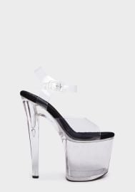 XTRA by YRU PVC Lucite Platform Stiletto Heels - ClearBlackClear at Dolls Kill