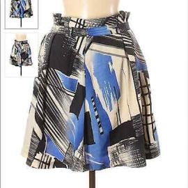 XXi size M silky mini skirt full cut mod black cream amp sky blue abstract pattern eBay at eBay