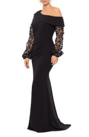 Xscape Evenings Floral Appliqué Long Sleeve Gown at Nordstrom