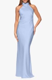 Xscape Evenings Halter Neck Satin Sheath Gown at Nordstrom