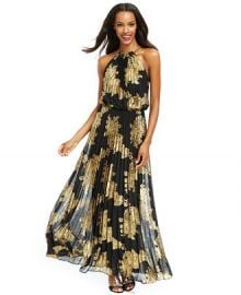 Xscape Metallic-Print Halter Gown at Macys