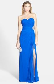 Xscape Side Cutout Embellished Strapless Gown in blue at Nordstrom