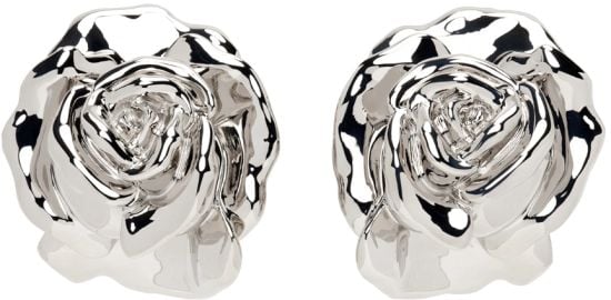 Y Project Silver Metal Rose Earrings at ssense