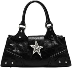 Y2K Punk Bag Studded PU Leather Handbag for Women Gothic Clutch Purse Star Shoulder Bag Cool Style Rock Fashion Black Handbags com at Amazon