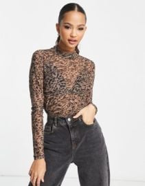 YAS Krizza printed high neck mesh top in multi at ASOS