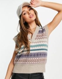 YAS printed knitted vest in cream at ASOS