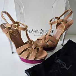 YSL Tribute Yves Saint Laurent Beige Multicolor Suede Sandal Heels 36 at eBay