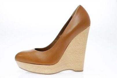 YSL YVES SAINT LAURENT brown leather wooden wedge heels sz 385 M NEW 895 eBay at eBay