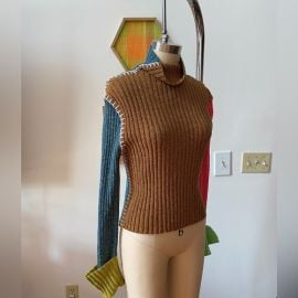 YanYan Sweaters Yanyan Womens Blue Tweedle Colorblock Rib Funnel Neck Sweater Size Xs Nwt Poshmark at Poshmark