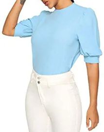Yanyunji Women39s Casual Short Sleeve Round Neck Tops Ribbing Solid Color Slim Shirt Blouse at  Womens Clothing store at Amazon