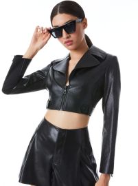 Yardley Vegan Leather Cropped Jacket In Black Alice And Olivia at Alice + Olivia