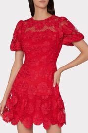 Yasmin Daisy Lace Dress in Red MILLY at Milly