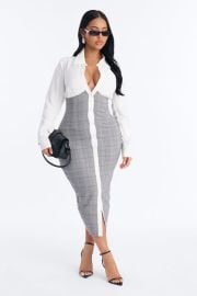 Yasmin Plaid Shirt Midi Dress Fashion Nova at Fashion Nova