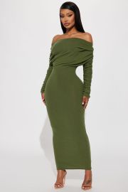 Yasmine Off Shoulder Sweater Maxi Dress - Green Fashion Nova Dresses Fashion Nova at Fashion Nova