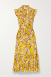 Yellow Flutter belted ruffled floral-print silk-crepon midi dress ZIMMERMANN NET-A-PORTER at Net a Porter