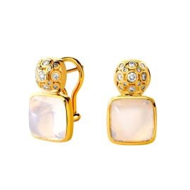 Yellow Gold Earrings with Moon Quartz and Champagne Diamonds by Syna at 1stdibs