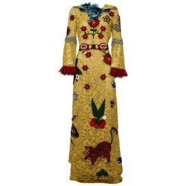 Yellow Lace Embroidered Runway Dress at 1stDibs