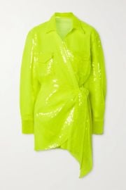 Yellow Neon sequined tulle wrap mini dress DAVID KOMA NET-A-PORTER at Net a Porter