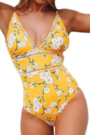 Yellow Pear Blossom Print Swimsuit by Cupshe at Amazon