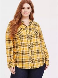 Yellow Plaid Twill Button Front Shirt by Torrid at Torrid