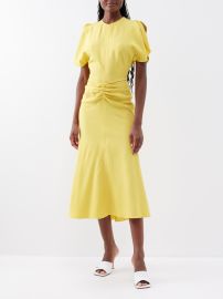 Yellow Ruched canvas midi dress Victoria Beckham FASHION US at Matches