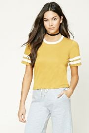 Yellow Slub Knit Varsity Stripe Tee by Forever 21 at Forever 21