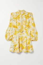 Yellow Wonderland belted floral-print linen mini dress ZIMMERMANN NET-A-PORTER at Net a Porter