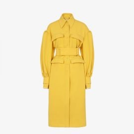 Yellow gabardine coat at Fendi