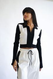 Yellow the Label Celia Colorblock Zip Up in White Black at Yellow The Label