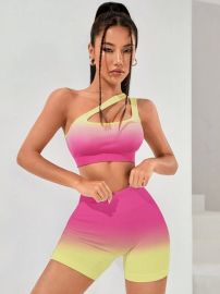 Yoga Party Ombre One Shoulder Cut Out Sports Set USA at Shein