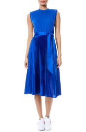 Yuki Strong Shoulder Pleated Midi Dress at Nordstorm