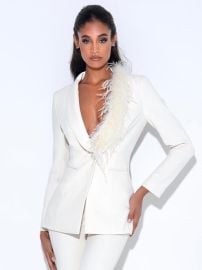 Yulia Cream White Suit Blazer With Feather Trim Miss Circle at Miss Circle