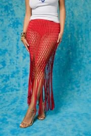 Yumi Faux Suede Laser Cut Skirt - Red Kai Collective at Kai Collective