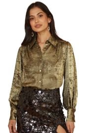 Yumi Metallic Relaxed Balloon Sleeve Shirt at Nordstrom