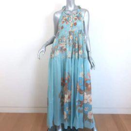 Yvonne S Tiered Maxi Dress Light Blue Floral Print Cotton Voile Size Medium eBay at eBay