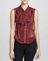 Z Spoke Zac Posen Printed Tie-Neck Blouse NavyRed at Neiman Marcus