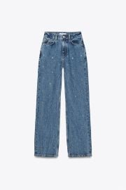 Z1975 High Waisted Straight Long Length Eyelet Jeans at Zara