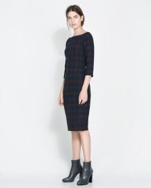 ZARA Blue Red Plaid Check Tartan 3/4 Sleeve Fitted Dress Sz XS Never Worn EUC at eBay