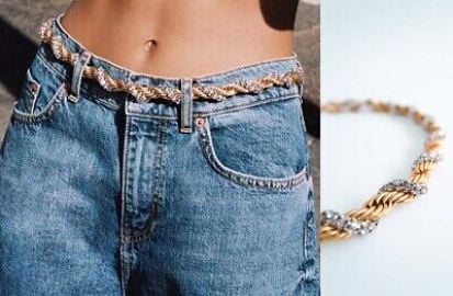 ZARA NEW WOMAN METAL INTERWOVEN CORD BELT RHINESTONES GOLDEN EU85US 32 4736202 eBay at eBay