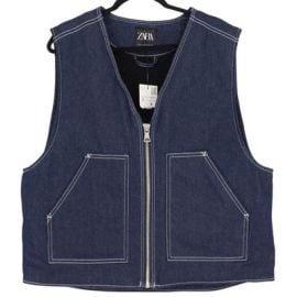 ZARA Seamed Denim Vest Size XL Indigo Blue Sherpa Lined Sleeveless Jacket eBay at eBay