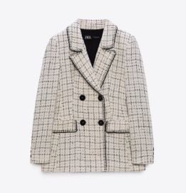 ZARA WOMAN NWT DOUBLE BREASTED TEXTURED WEAVE JACKET ECRU BLACK 8274113 XS-L eBay at eBay