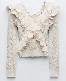 ZARA Womens Ruffled Knit Lace Detail SWEATER Ecru NWT Sz L eBay at eBay